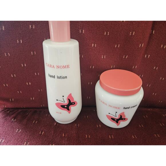 Vintage Cara Nome Hand Cream and Hand Lotion White Glass Jar and Bottle Pink - Picture 4 of 9